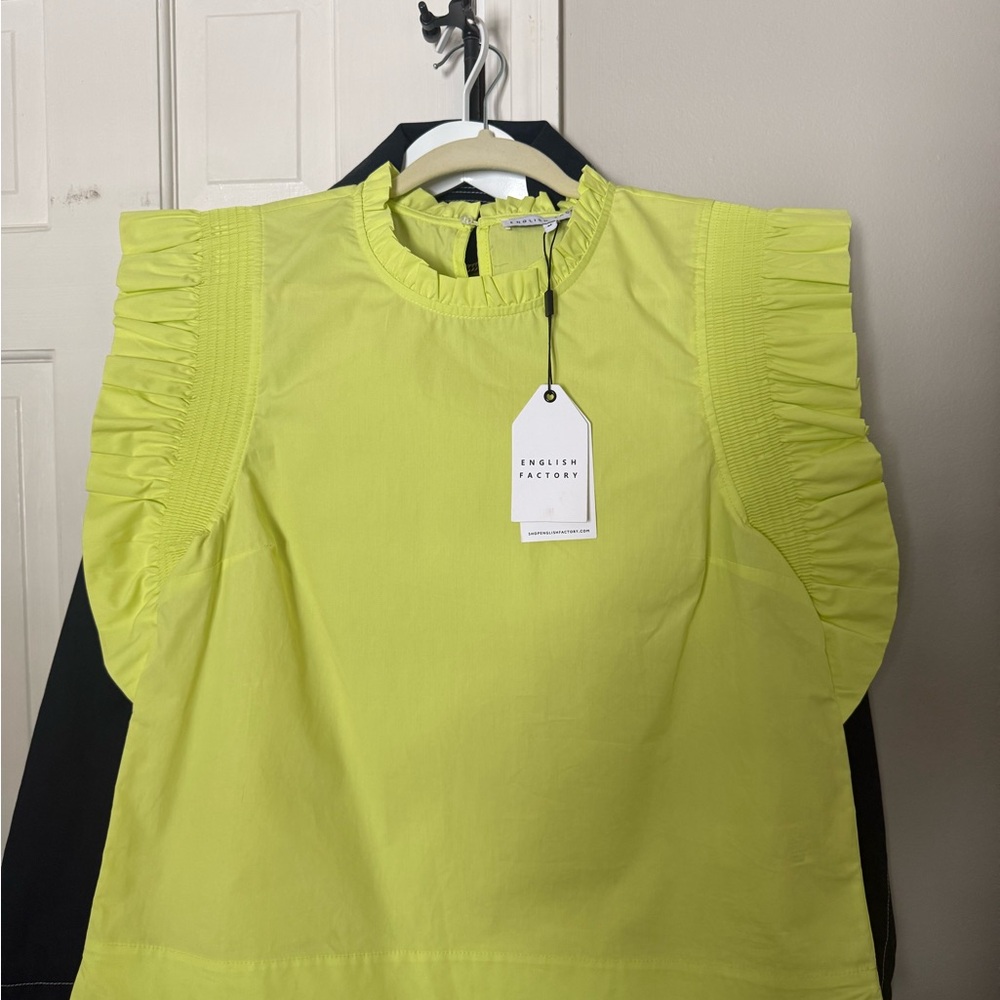 English Factory Women's Lime Ruffle Sleeve Blouse